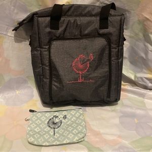 31 Gray Cooler Bag Picnic Bag Pink Dandelion Embroider Decor